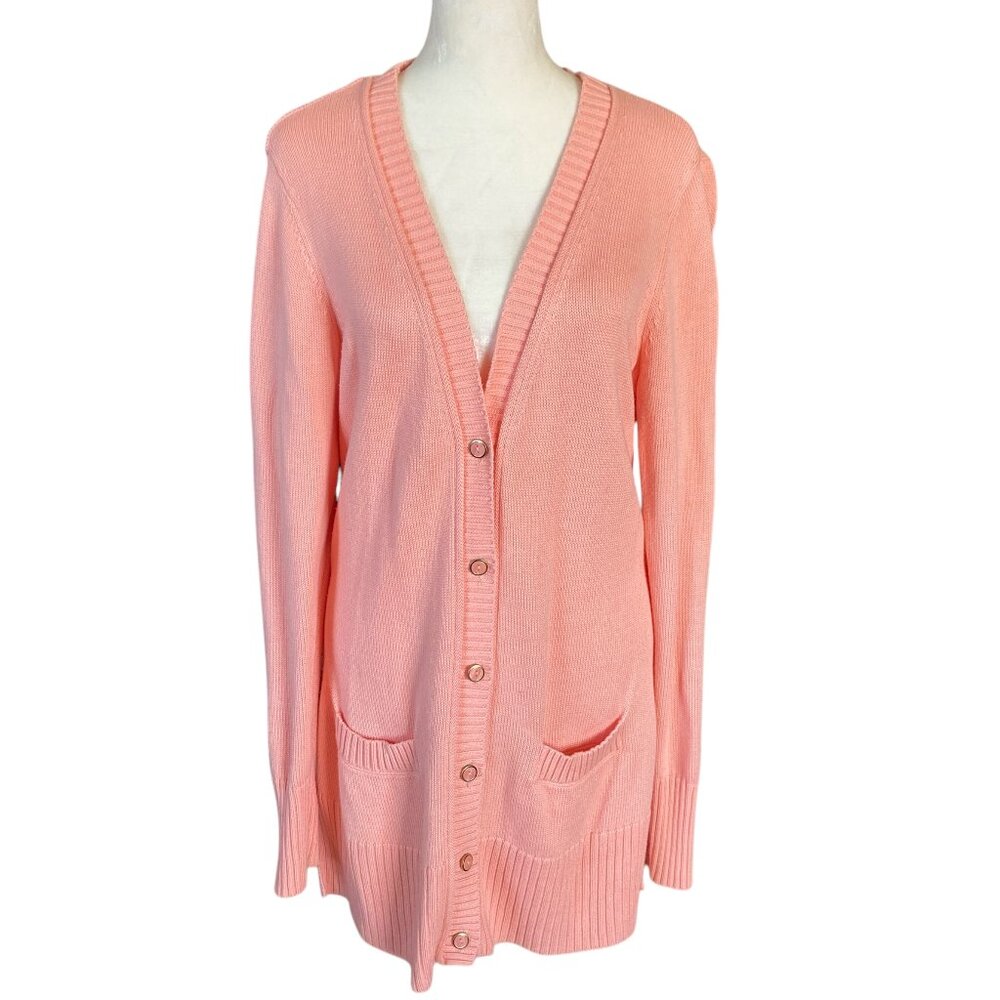 Isaac Mizrahi peach long sleeve button down cardigan sweater women's size medium